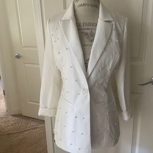 Petite Pearl Detail Blazer Short Set from Boohoo